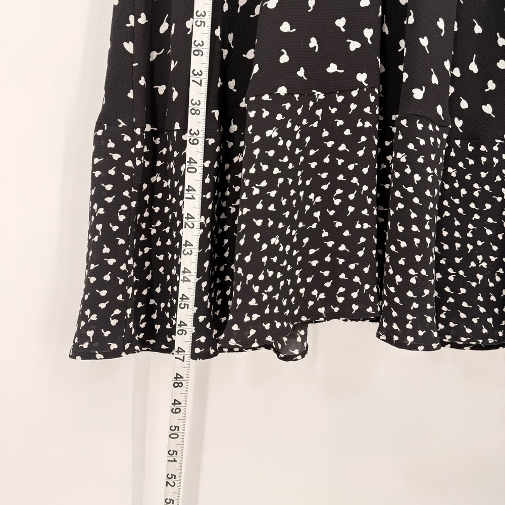Talbots Womens 12 Flutter Sleeve Midi Dress Black White Dot Pockets Lined A-Line - Picture 12 of 13